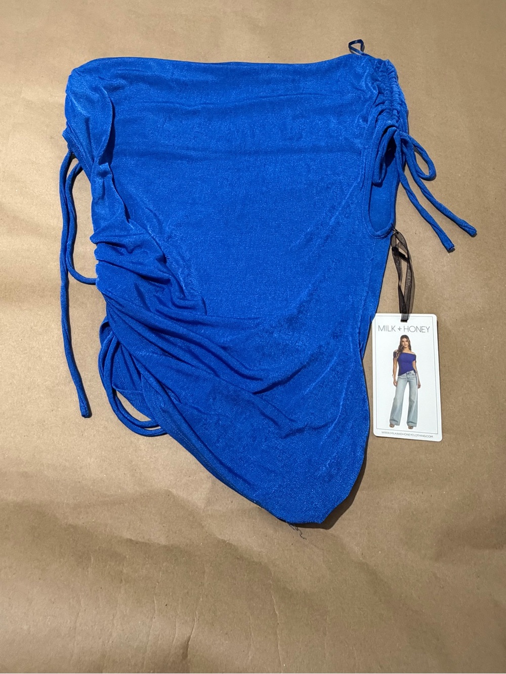 Milk + Honey Blue Off Shoulder Ruched Top Size L NWT 💙 - Picture 5 of 6